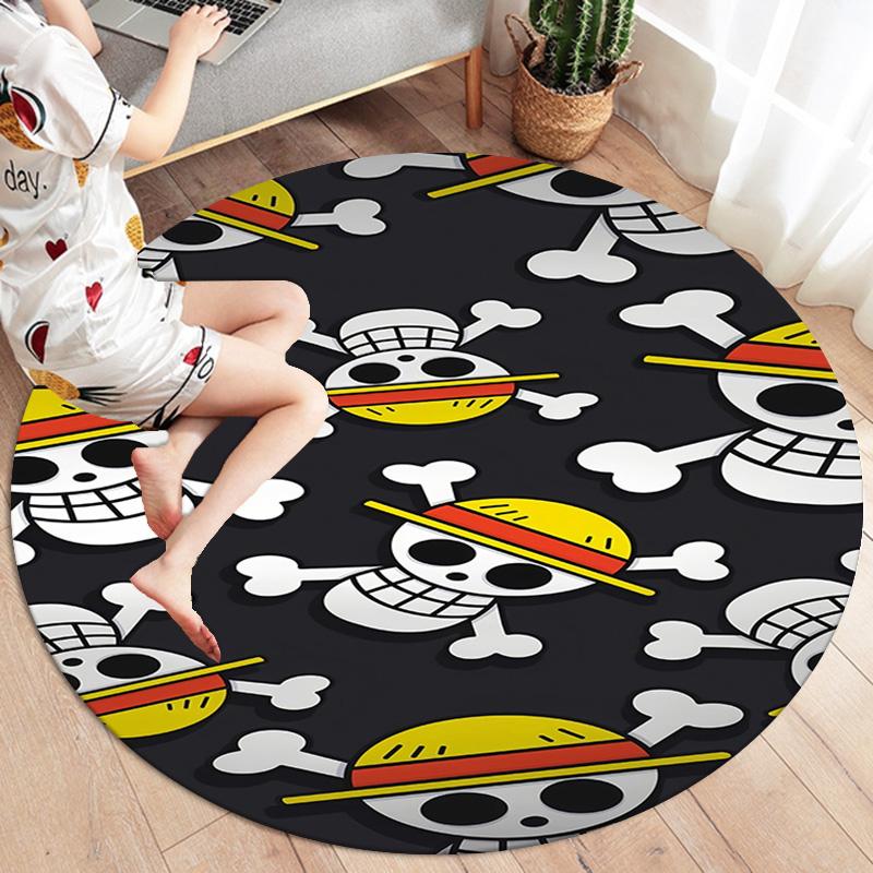 One Piece Straw Hat Pirates Round Area Rug Carpet Rug For Living Room Bedroom Sofa Playroom Decor Nonslip Floor Mat