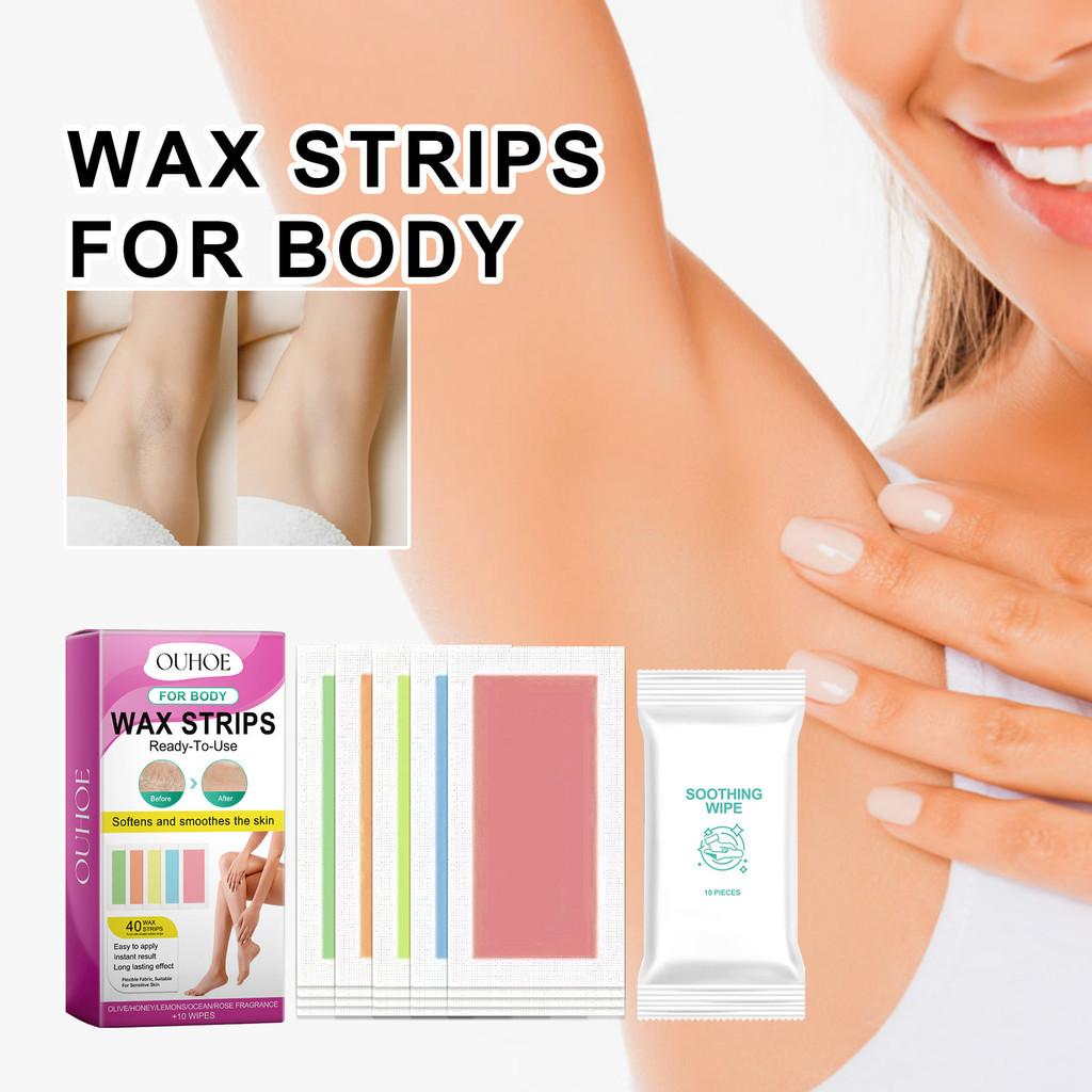Ouhoe Нежные и быстрые восковые полоски для удаления волос для подмышек, ног, рук и тела