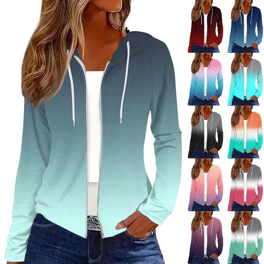 Женская мода повседневная застежка-молния с капюшоном и принтом с длинным рукавом толстовки пальто