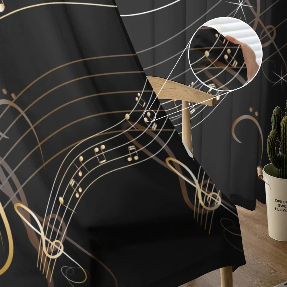 Music Notes Black Chiffon Sheer Curtains for Living Room Bedroom Home Decoration Window Voiles Tulle Drapes Curtain