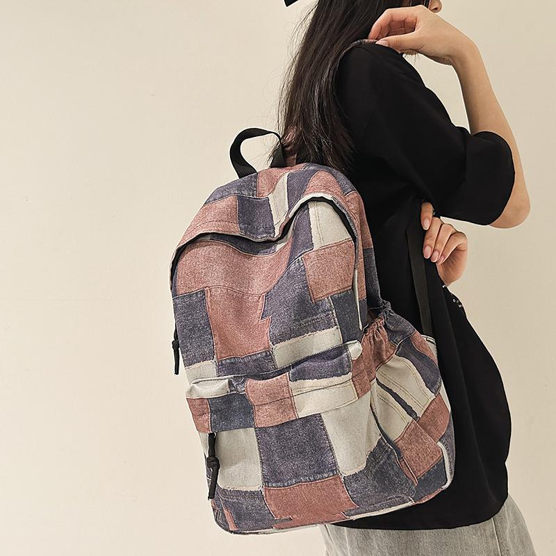 Студенческий школьный рюкзак контрастного цвета, женский джинсовый рюкзак, рюкзак большой вместимости