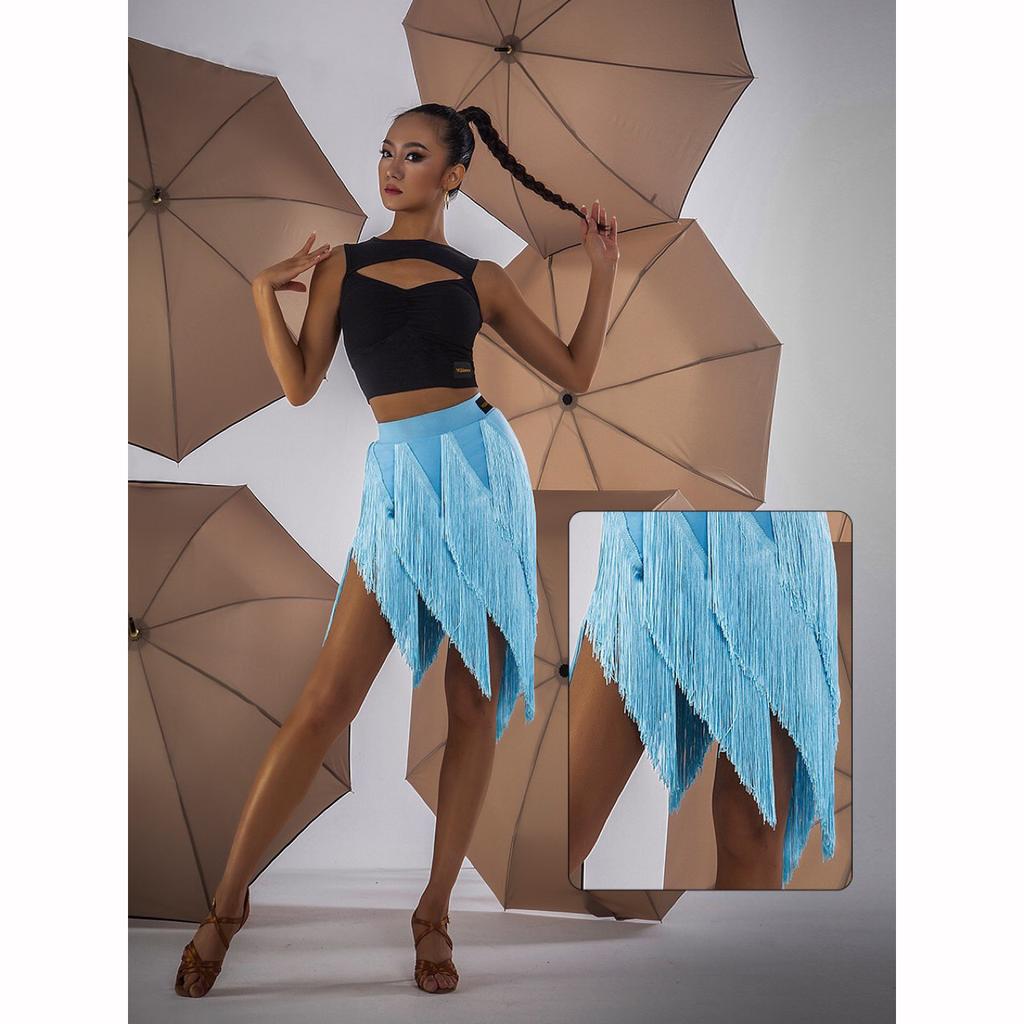 Женская юбка для латинских танцев с бахромой и кисточками Платье для сальсы, самбы, танго, многослойная юбка для соревнований по сальсе и латинским танцам