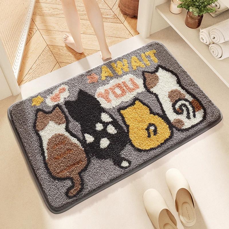 Мультяшный кот флокированный коврик для ванной, утолщенный коврик для ванной из микрофибры, супервпитывающий, противоскользящий, мягкий ковер для ванной для домашнего декора