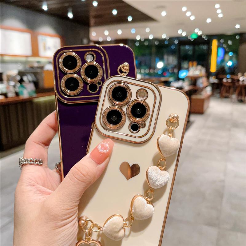 Роскошный чехол для iPhone 15 Pro Max с гальваническим покрытием, ремешком-браслетом, чехол для телефона для iPhone 11 12 13 14 15 16 X Xs Xr 7 8 Plus, чехол-цепочка
