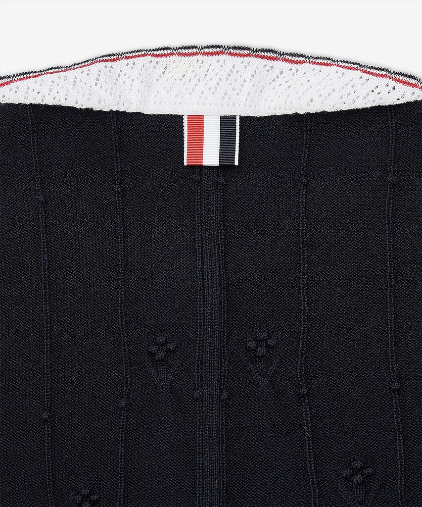Thom Browne Merino Wool Bobble Stitch Lace Trim Cardigan - Navy / Fkc697By1051415
