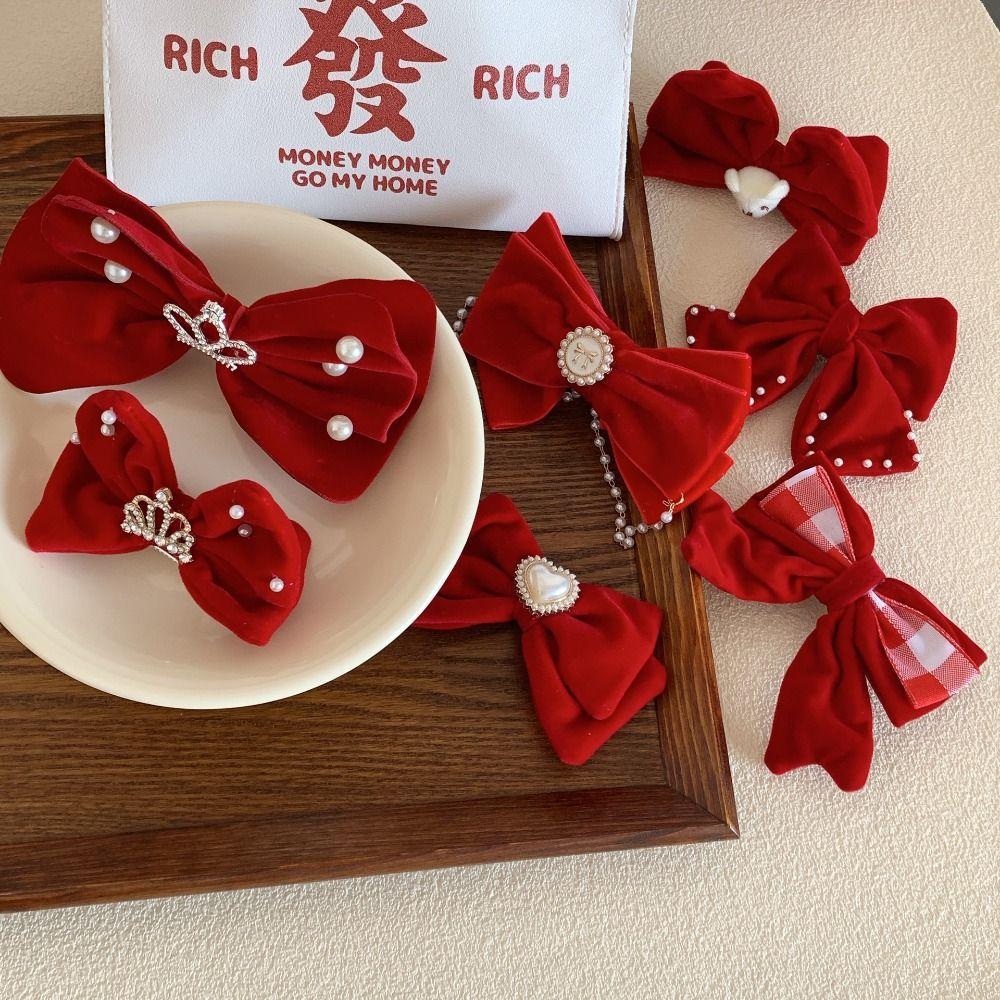 Crown Velvet Red Bow Hairpin Cloth Hanfu Hair Sticks All-match Ancient Style Hairpin  Children
