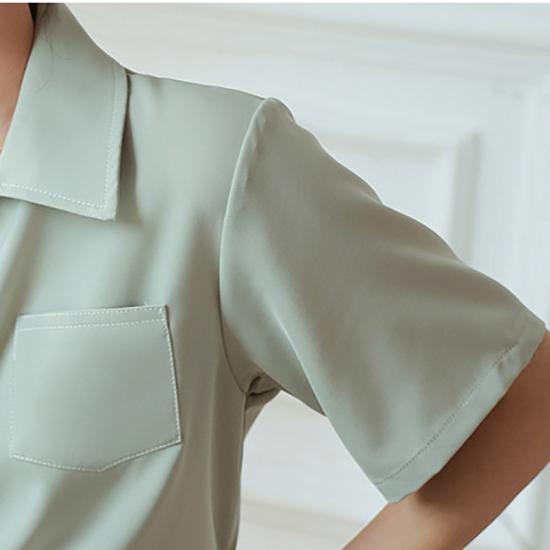 Французская шифоновая рубашка с v-образным вырезом и короткими рукавами, летняя блузка, женская повседневная рубашка с темпераментом