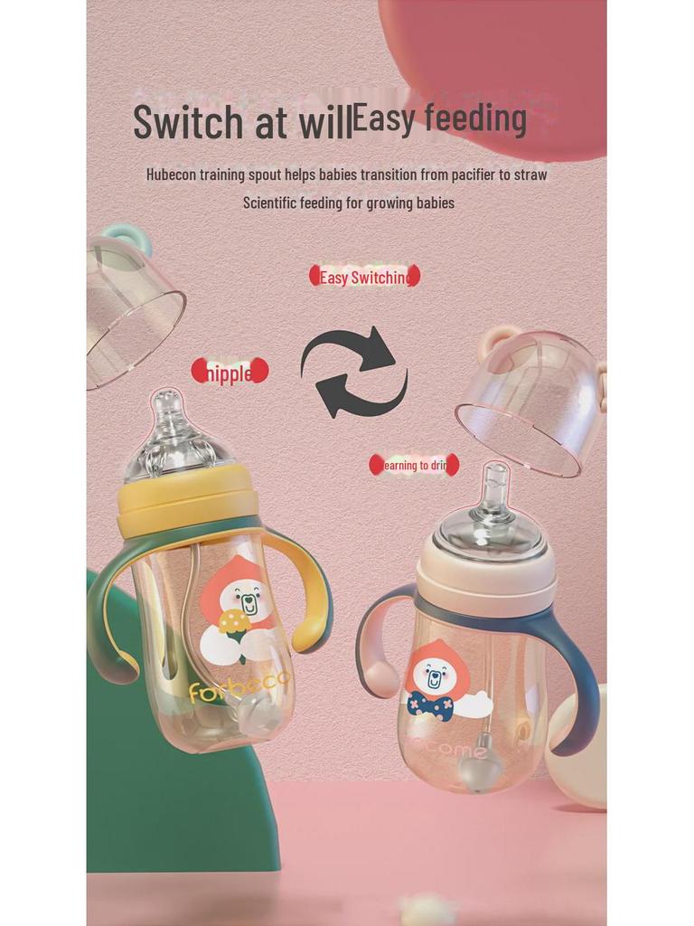 Бутылочка для кормления из полипропилена с широким горлом, антиколиковая, устойчивая к падениям, силикон с трубочкой