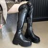 Высокие каблуки женские высокие сапоги кожаные туфли на платформе модная обувь для женщин 2025 тренд новые зимние мотоциклетные сапоги готические зимние ботинки женские