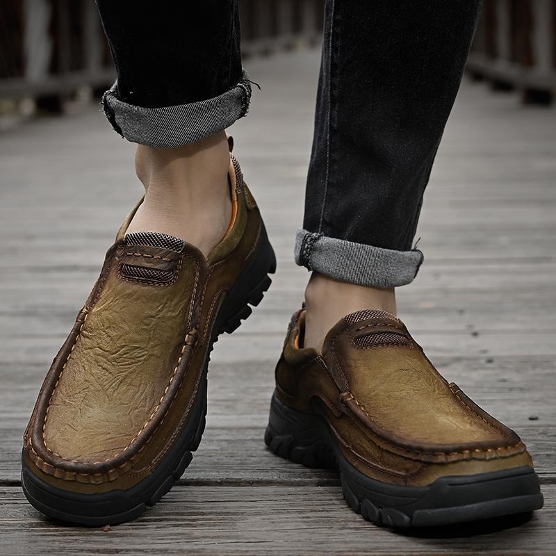 Handmade Genuine Leather Shoes Men Casual Comfort Flats Moccasins Tooling Shoes Slip On Loafers Durable