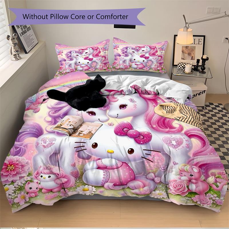 Unicorn Friends Fantasy Land Print 3Pcs Bedding Setduvet Cover With 2 Bedropillowcase Home Birthday Gift