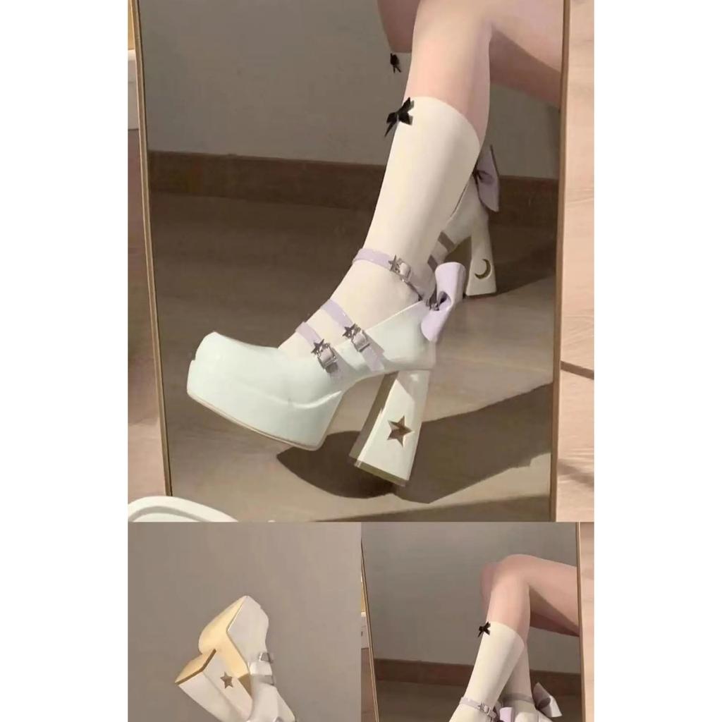 Spring Punk Thick Heel Mary Jane Lolita Shoes Woman Patent Leather Cosplay Shoes Y2k Chunky Platform High Heels Pumps