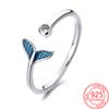 Gorgeous 925 Sterling Silver Enamel Light Blue Fishtail Ring with Diamond Ring Trendy Girl Birthday Gift