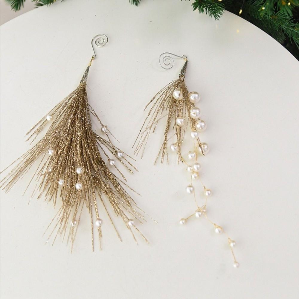Handmade Christmas Pearl Pick Branch Realistic Xmas Tree Hanging Ornament Holiday Wreath