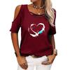 Women Fashion Off Shoulder T-shirt Ladies Casual O Neck Print Top Summer Short SleeveTee Shirt