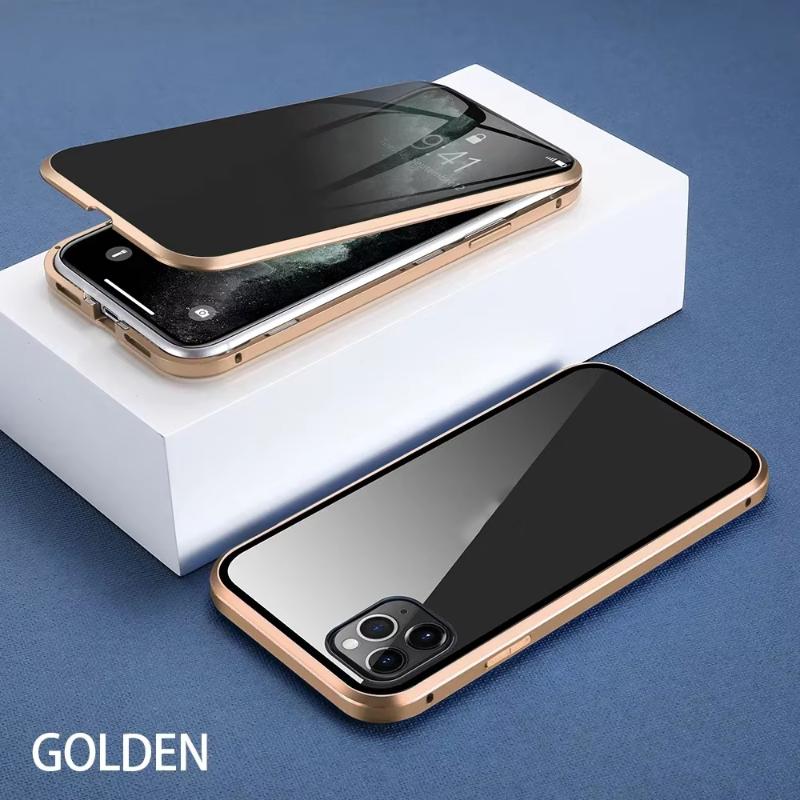 Для iPhone 16 15 14 13 12 11 Pro Max X XR 8 7 Чехол для телефона с защитным экраном от подглядывания, металлический бампер, двусторонняя противоударная крышка