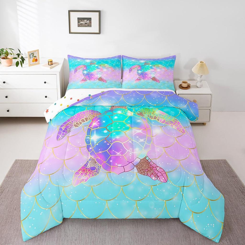 Erosebridal Girls Rainbow Bedding Set, Sun and Stars Comforter Set Twin for Kids Boys Children Cartoon Cloud Bedding Comforters Girly Soft M