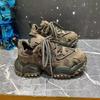Chunky Sneakers Men Designer Mountaineering Shoes Fashion Casual Leather Fabric Breathable Height Increased Platform Sport Shoes