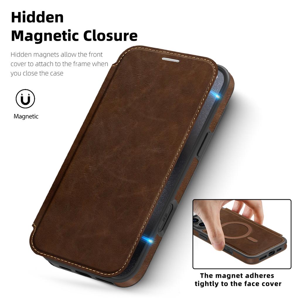 For iPhone 15 Pro Max Case Compatible with MagSafe RFID Blocking Card Holder Leather Phone Cover