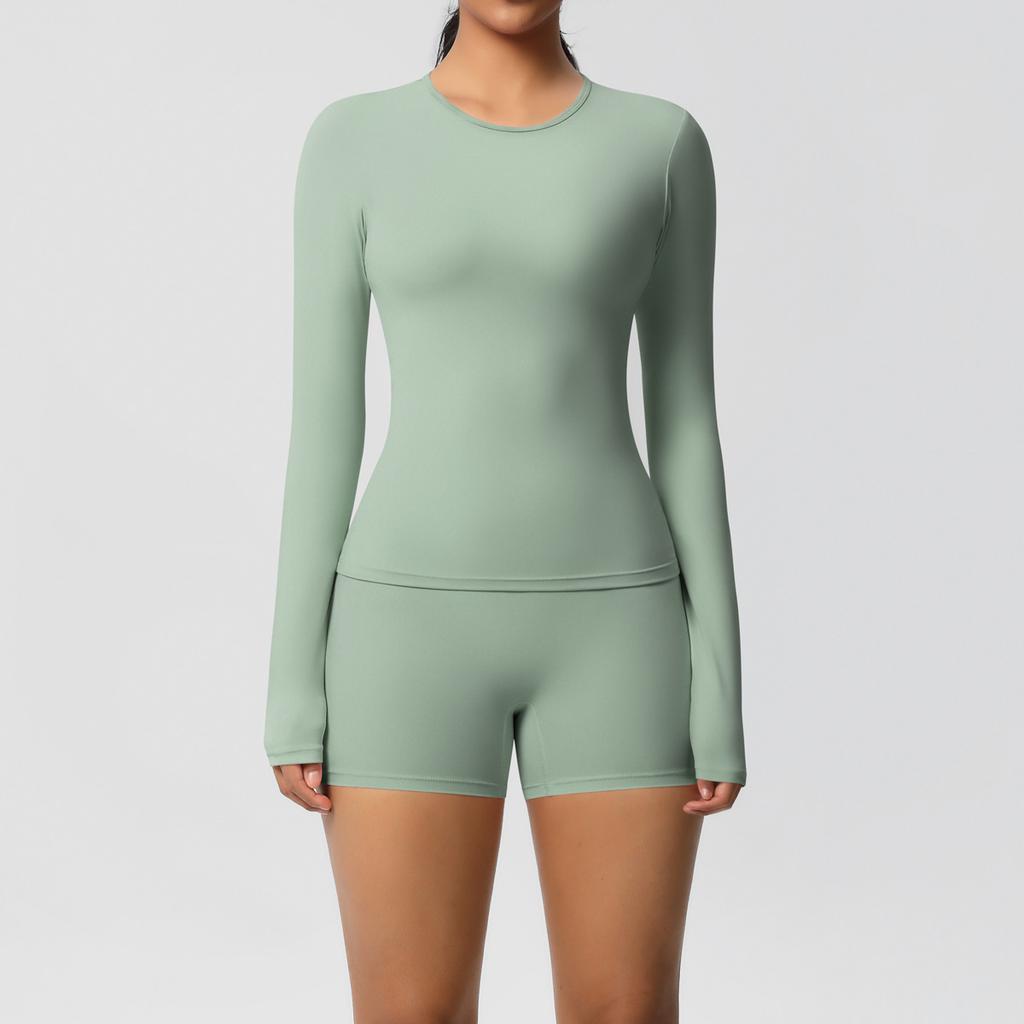 Nessaj Однотонный комплект для йоги, женская одежда для тренировок, шорты с высокой талией, рубашки с длинным рукавом, спортивная одежда для фитнеса