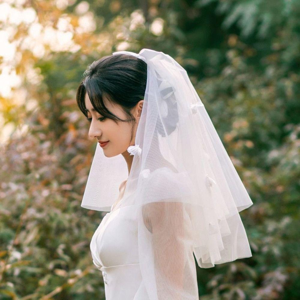 Flower Marry Veil Pearl Wedding Gauze Simple Bride Head Gauze Women