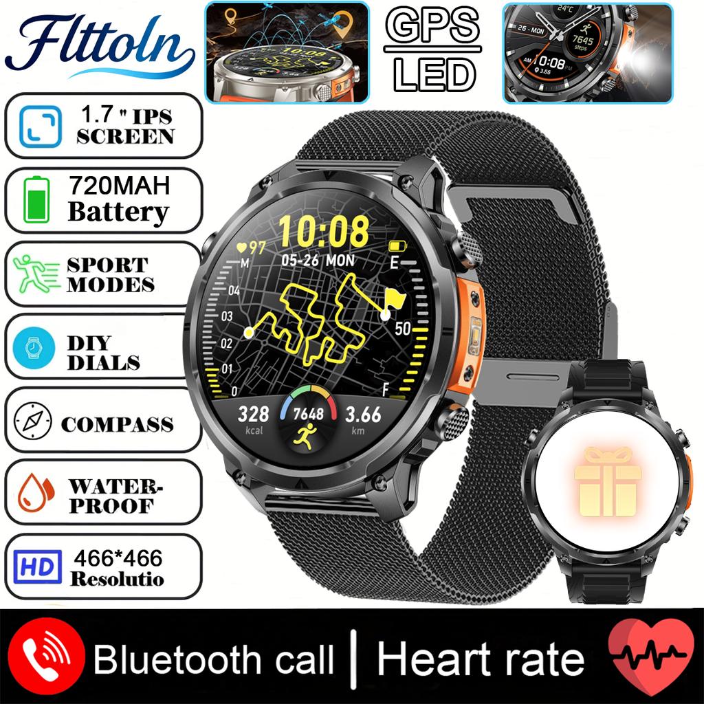 Совершенно новый GPS-смарт-часы для активного отдыха, AMOLED-дисплей высокой четкости, встроенное GPS-отслеживание спортивной траектории, светодиодный фонарик