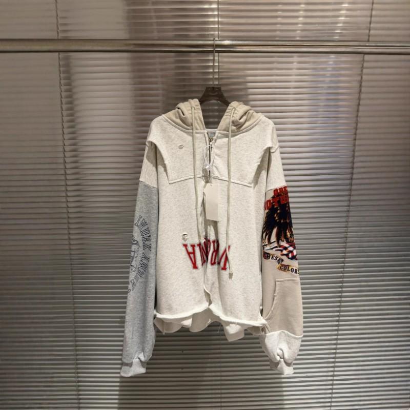 Мужская оверсайз худи на молнии с потертостями и эффектом стирки Streetwear Свободный крой Хлопковый пуловер Куртка Осень Зима 2025