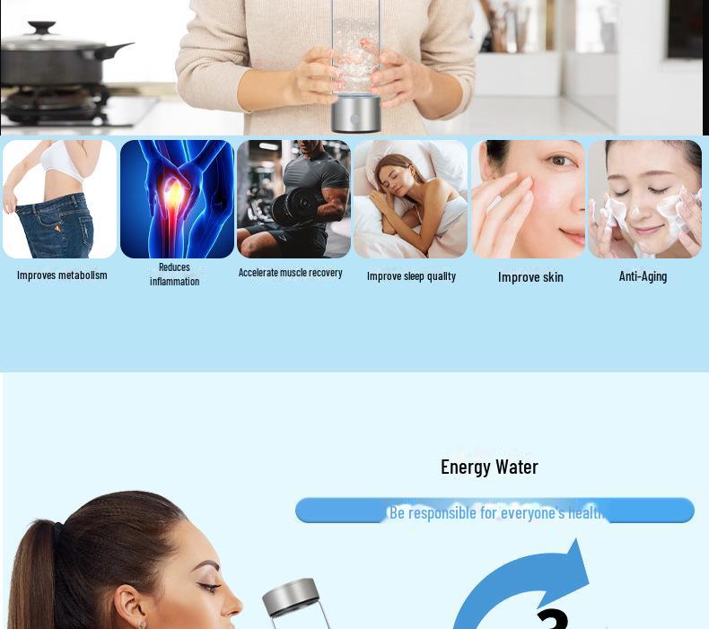 5th Gen Hydrogen-Rich Cup: SPE Electrolysis, H2-O2 Separation, Negative Ion, Health-Boosting, Intelligent Design