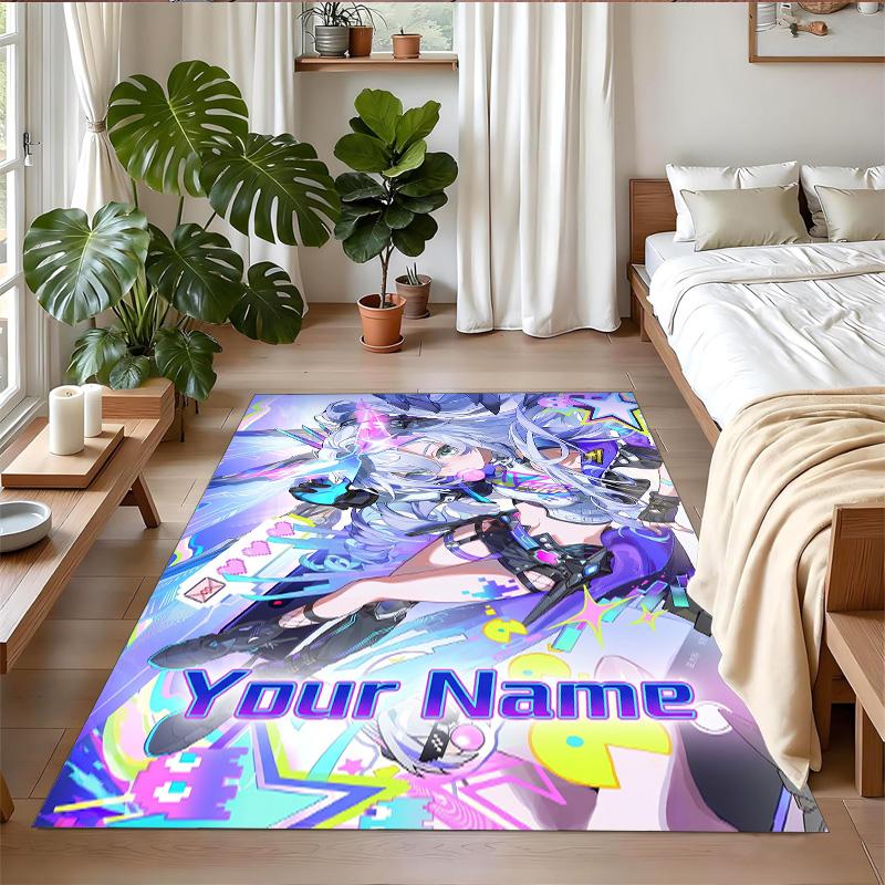 Crystal Velvet Rug Custom Name Text, Soft Non Slip Floor Mat Home DecorHonkai Star Rail