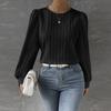 Women's Fashionable Round Neck Long Sleeved Solid Color Loose Shirt Top