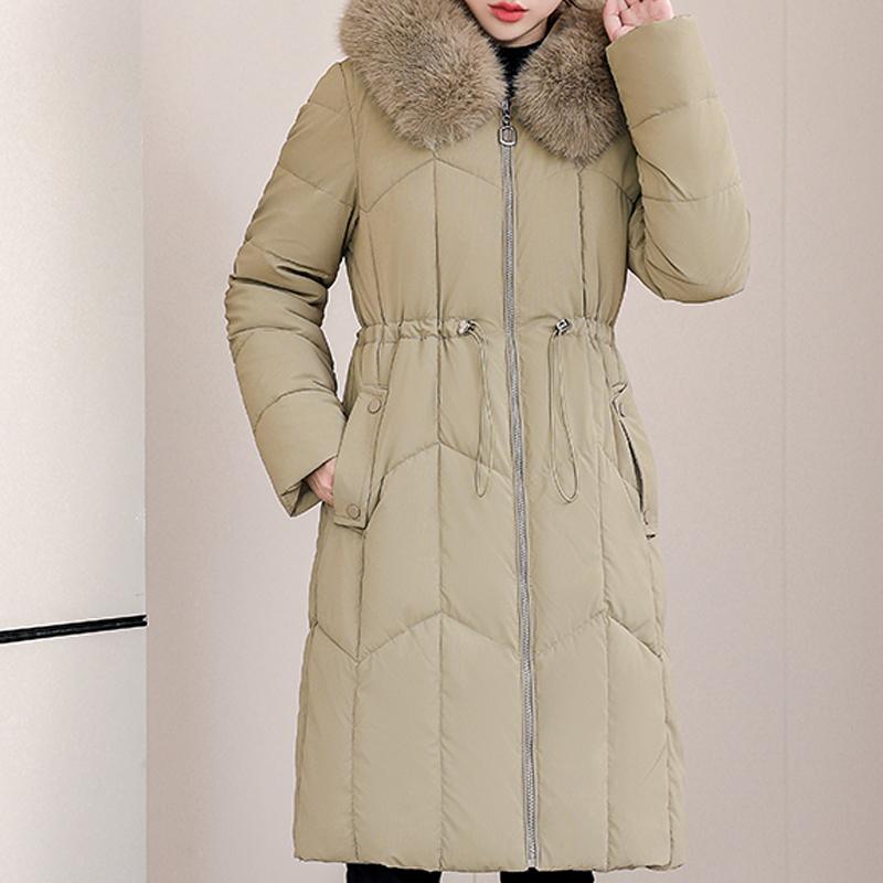 Fashion Women's Warm Winter Coats Hooded Elegant Faux Fur Collar Lady Jackets Thick Long Parkas