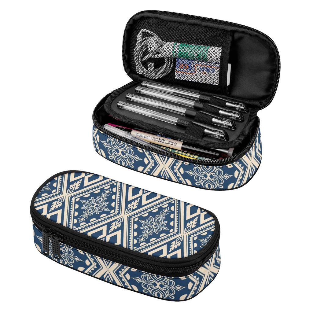 Pencil Bag 300D Polyester Large Capacity Secure Zipper Closure with Main Pocket Mesh Layer and Removable Pen Divider for Students