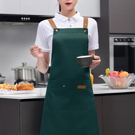Кухонный фартук Регулируемый водонепроницаемый с карманами Сплошной цвет Большой охват Защитный холст Необрастающий чистящий фартук Кухонный фартук