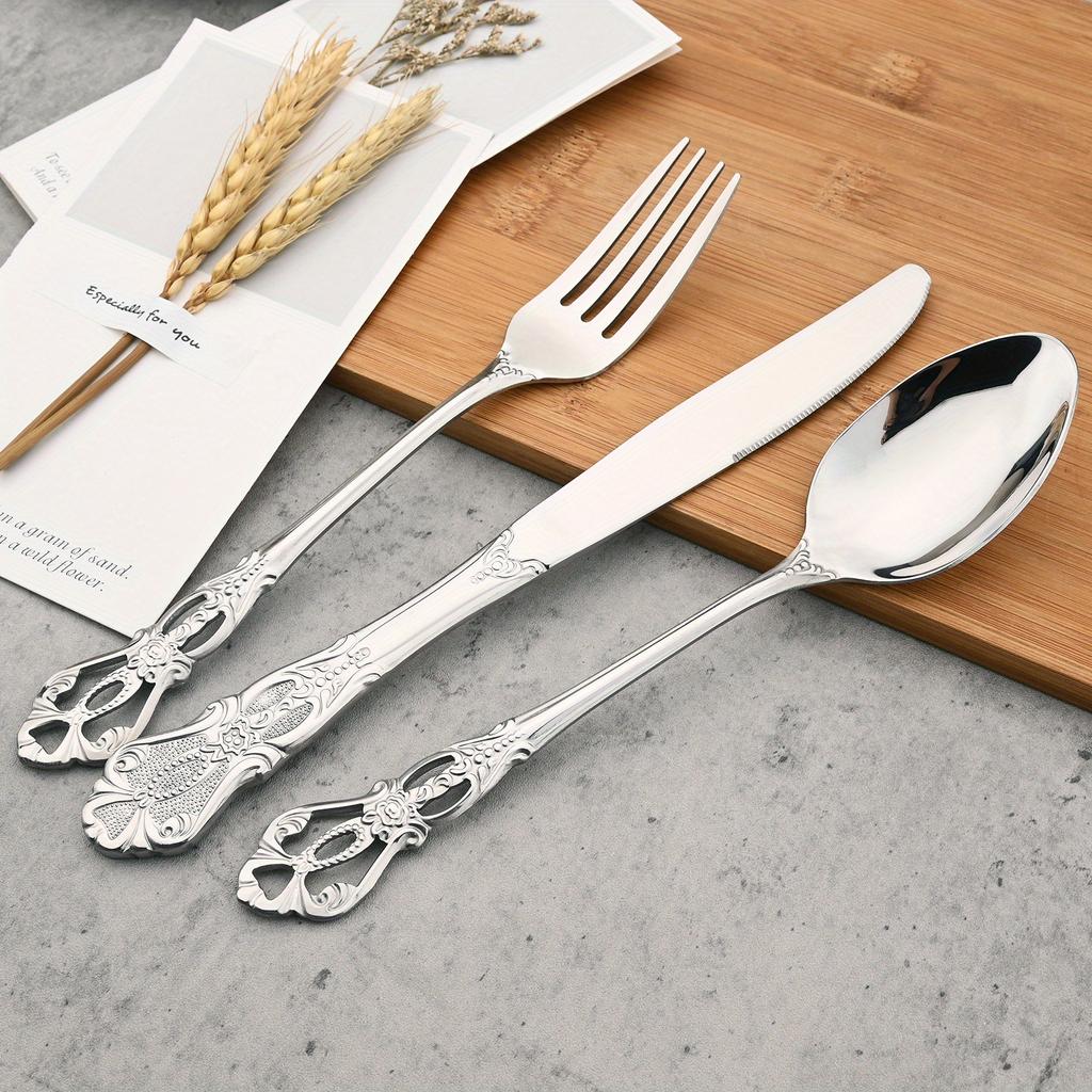 Набор столовых приборов из зеркальной полированной нержавеющей стали, 24 шт., посуда в стиле Crown Court, винтажная форма, кухонное и ресторанное серебро