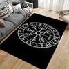 Area Rug, Viking Vegvisir Runic Compass White Sketch Black Background Poster, Living Room Decor, Non-Slip Mat