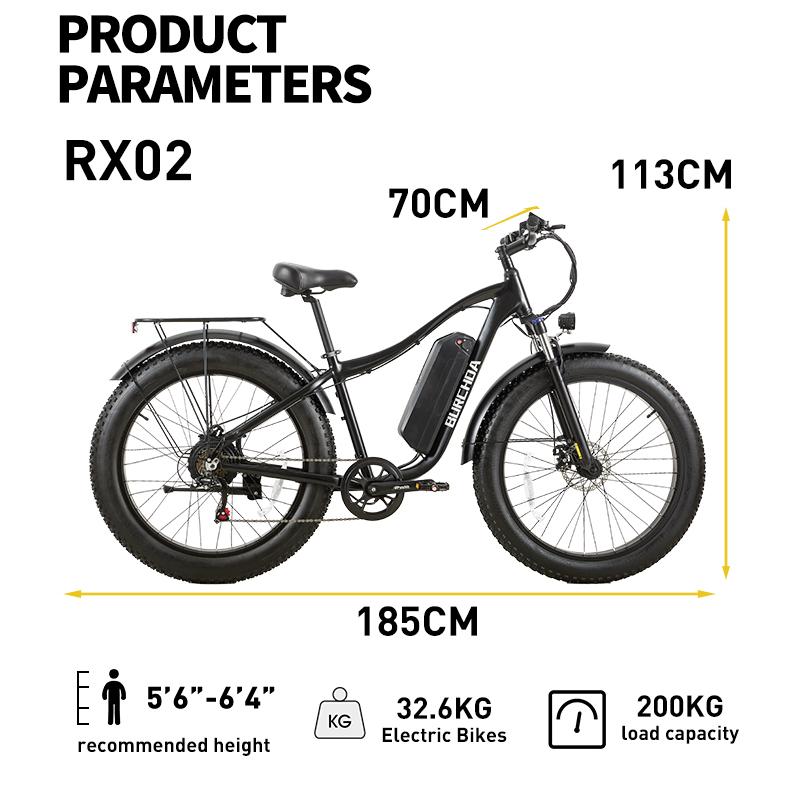 BURCHDA RX02 1500 Вт 80 км Электрический горный велосипед 26" 48 В 16 Ач Литиевая батарея Широкая покрышка Электровелосипед Для взрослых