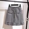 Plus Size Women's Spring A-line Plaid Skirt Loose Elastic Waist Button Ladies Slim Fit Short Elegant Skirt