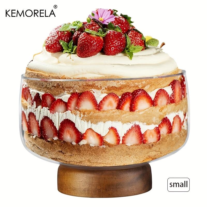 KEMORELA Большая стеклянная миска для торта Элегантная деревянная подставка Универсальный поднос для подачи тортов, салатов, десертов - Прочный, легко чистится