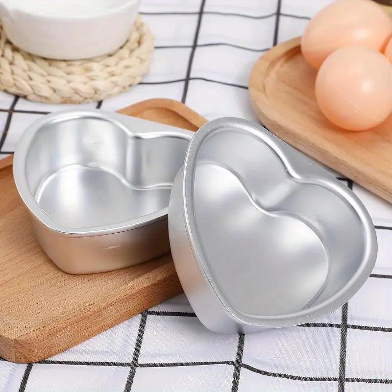 3 Inch Heart Shaped Cake Pan Mold Solid Bottom Aluminum Alloy Chocolate Cake Pan Silver Tin Baking Mold Mould