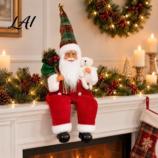 Indoor Festive Shelf Sitter Christmas Sitting Santa Claus Figurine Cute Doll with Gift Bag Winter Seasonal Room Accent And Presents for Holiday Home