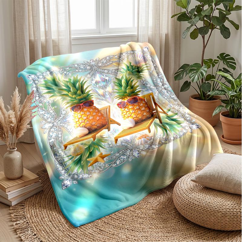 Pineapple Bubbles Rainbow Art Theme blanket Lightweight Warm Flannel Blanket Decorative Throw Blanket for Home Decoration