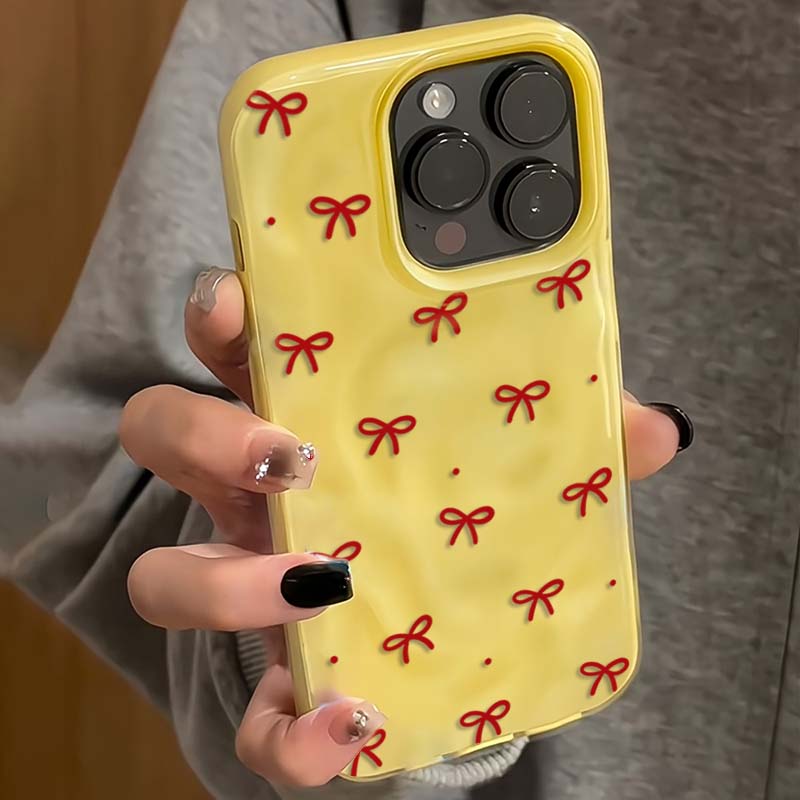 Красный бант Точки Складки Текстура Чехол для телефона Для iPhone 11 Funda iPhone 17 13 14 15 16 Pro Max 12 Plus 14promax Ударопрочный Мягкий чехол