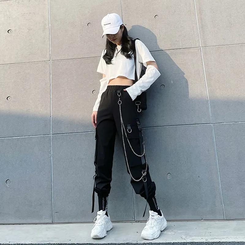 Spring Autumn Women's Pockets Cargo Harem Pants Female Black Hip Hop Casual Joggers Trousers Fashion Casual Streetwear Pants Plus Size