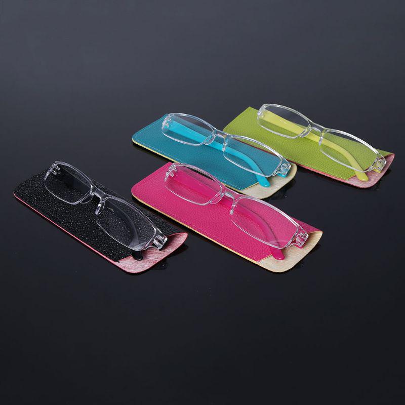 Очки унисекс с диоптриями, легкие очки для чтения с кожаным футляром, тонкие, прямоугольные, без оправы, ручная работа
