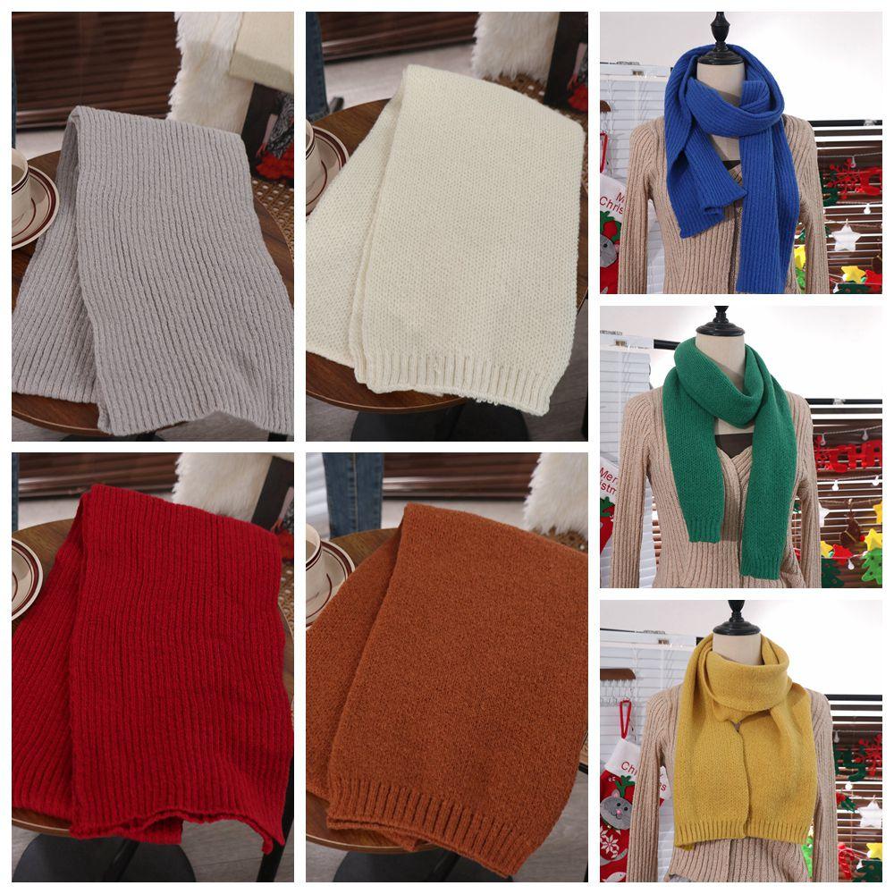 Keep Warm Solid Color Scarf Long Wool Shawl Retro Knitted Scarves Autumn Winter