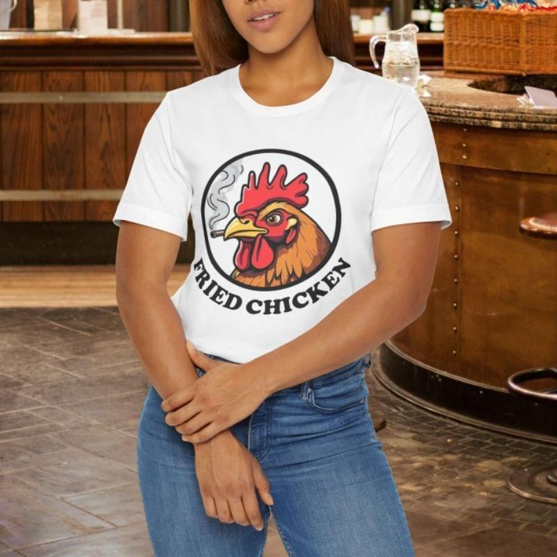 Fried Chicken TShirt Funny Retro Logo Tee Crew Neck Short Sleeve Cotton Short Sleeve Shirts for Women Graphic T Shirts Tees