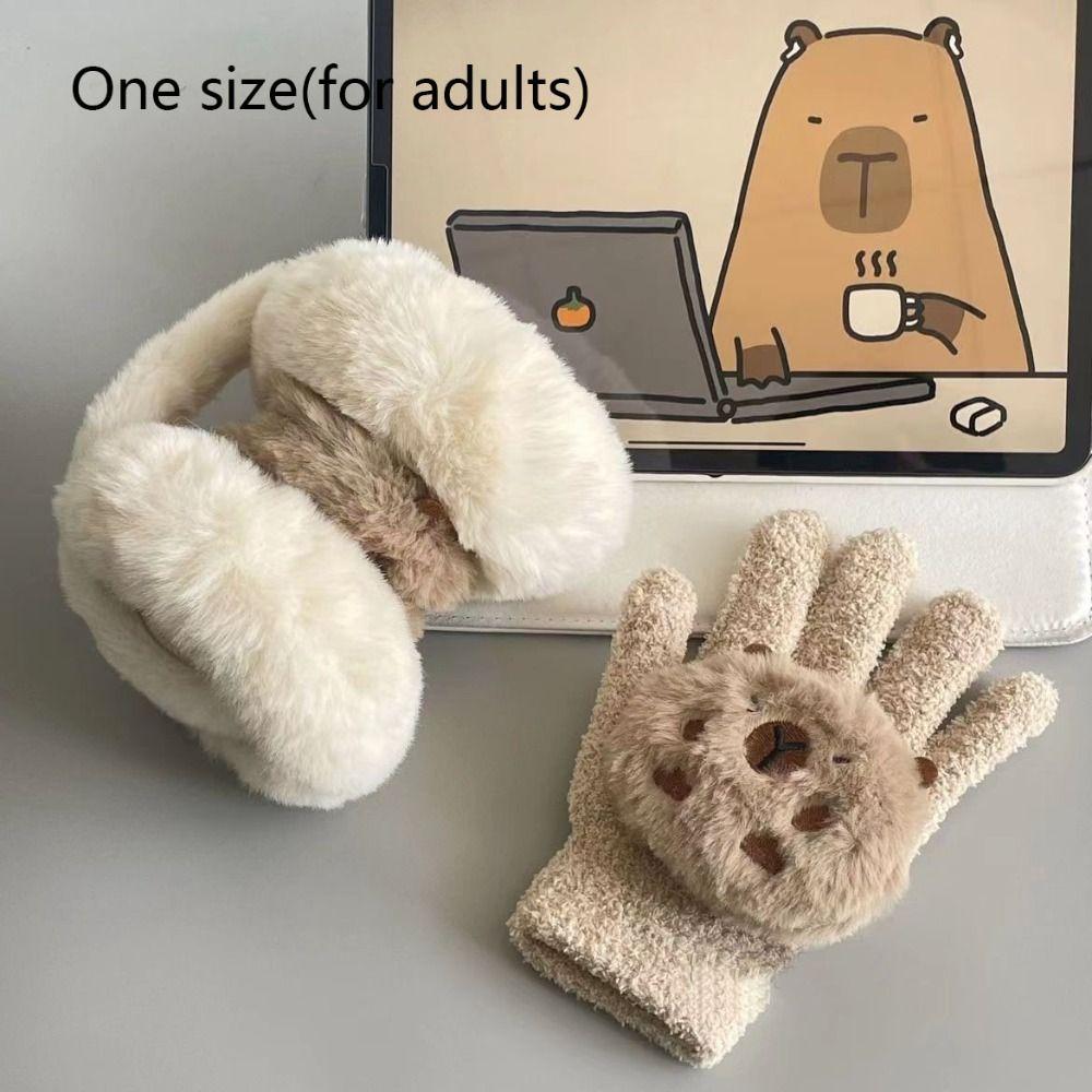 Cartoon Capybara Plush Scarf Warm Gloves New Earmuffs Women