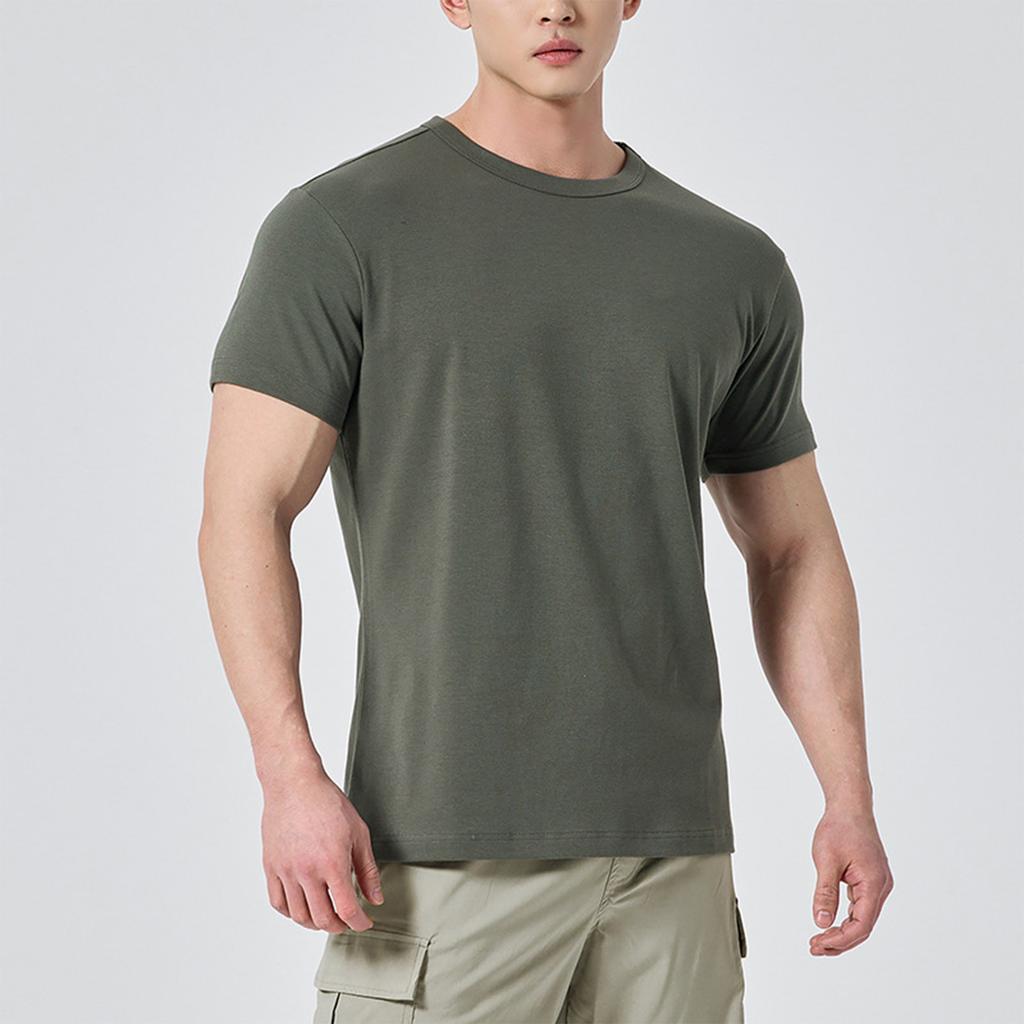 Men's Summer Solid Color Short Sleeve Stretch Breathable Slim Top