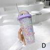 Double Layers Rainbow Plastic Water Bottle With Straw Creative 550Ml Mug