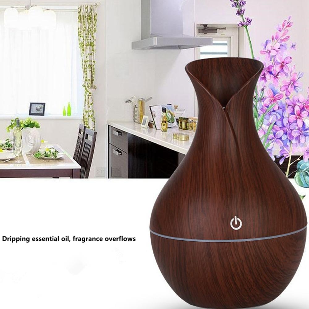 130ml Essential Oil Diffuser Humidifier Aromatherapy Wood Grain Vase Aroma LED